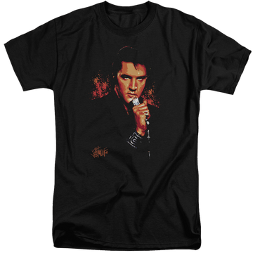 Black men's tall fit t-shirt with Elvis Presley Trouble graphic