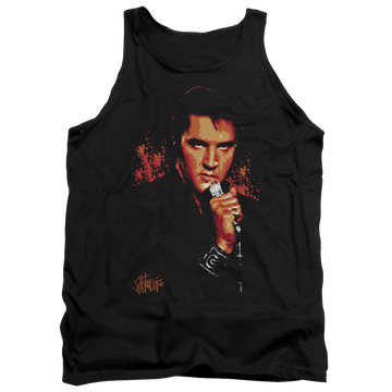 Black men's tank with Elvis Presley Trouble graphic