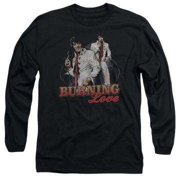 Black men's long sleeve t-shirt with Elvis Presley Burning Love graphic
