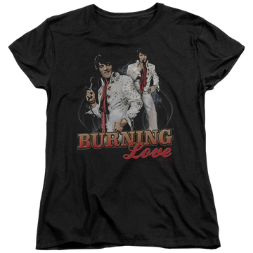 Black women's t-shirt with Elvis Presley Burning Love graphic