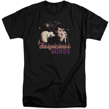 Black men's tall fit t-shirt with Elvis Presley Suspicious Minds graphic