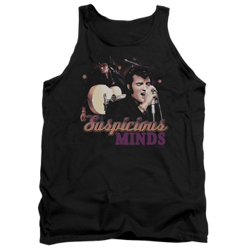 Black men's tank with Elvis Presley Suspicious Minds graphic