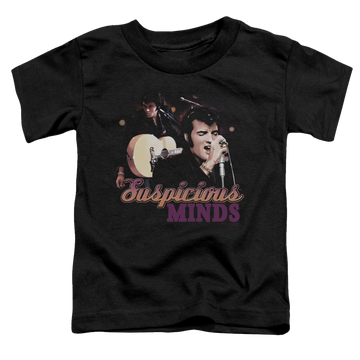 Black toddler t-shirt with Elvis Presley Suspicious Minds graphic