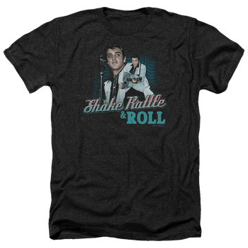 Charcoal men's heather t-shirt with Elvis Presley Shake Rattle & Roll graphic