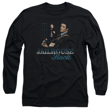 Black men's long sleeve t-shirt with Elvis Presley Jailhouse Rock graphic