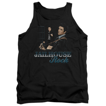 Black men's tank with Elvis Presley Jailhouse Rock graphic
