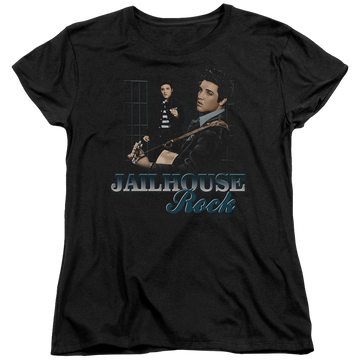 Black women's t-shirt with Elvis Presley Jailhouse Rock graphic