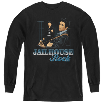 Black youth long sleeve t-shirt with Elvis Presley Jailhouse Rock graphic