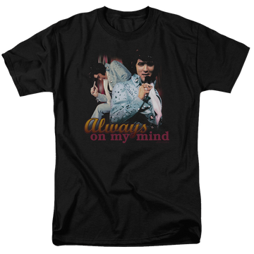 Black men's regular fit t-shirt with Elvis Presley Always On My Mind graphic