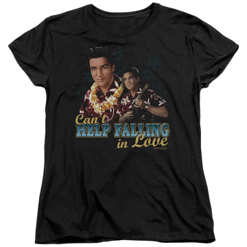 Black women's t-shirt with Elvis Presley Cant Help Falling graphic