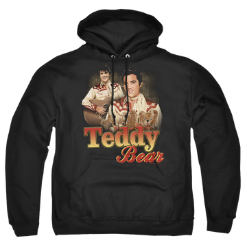 Black pullover hoodie with Elvis Presley Teddy Bear graphic
