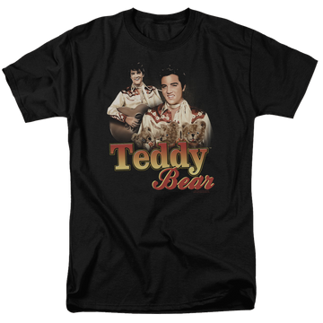 Black men's regular fit t-shirt with Elvis Presley Teddy Bear graphic