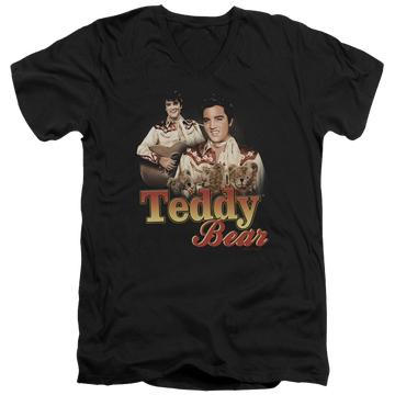 Black men's v-neck t-shirt with Elvis Presley Teddy Bear graphic