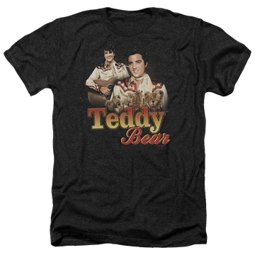 Charcoal men's heather t-shirt with Elvis Presley Teddy Bear graphic
