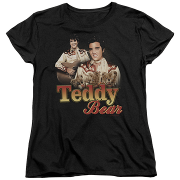 Black women's t-shirt with Elvis Presley Teddy Bear graphic