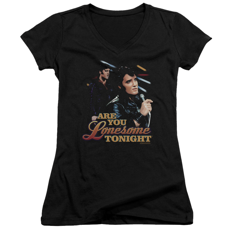 Elvis Presley Are You Lonesome - Juniors V-Neck T-Shirt Juniors V-Neck T-Shirt Elvis Presley