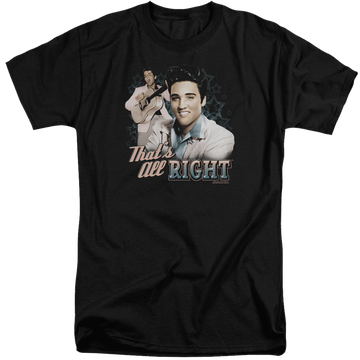 Black men's tall fit t-shirt with Elvis Presley Thats All Right graphic