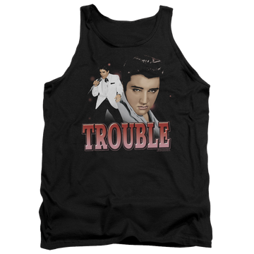 Black men's tank with Elvis Presley Trouble graphic