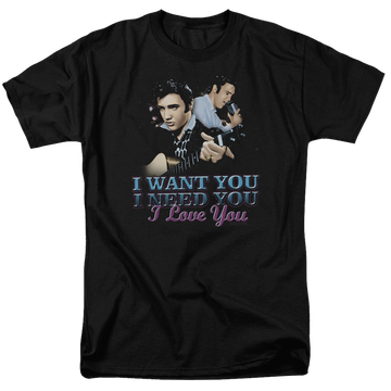 Black men's regular fit t-shirt with Elvis Presley I Want You graphic