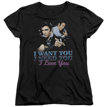 Black women's t-shirt with Elvis Presley I Want You graphic