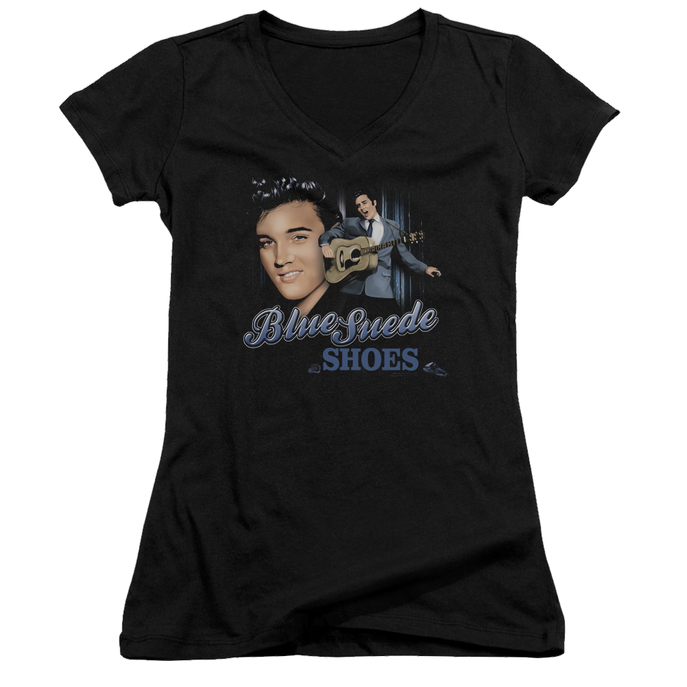 Elvis Presley Blue Suede Shoes - Juniors V-Neck T-Shirt Juniors V-Neck T-Shirt Elvis Presley