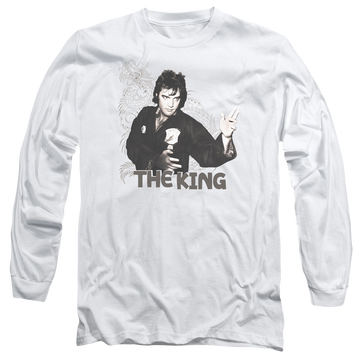 White men's long sleeve t-shirt with Elvis Presley Fighting King graphic