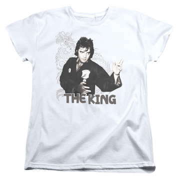 White women's t-shirt with Elvis Presley Fighting King graphic