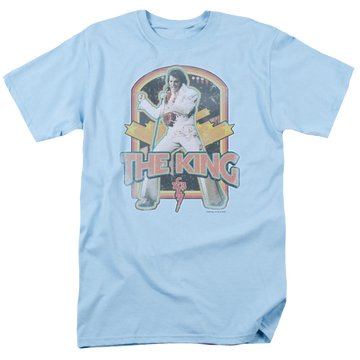 Light blue men's regular fit t-shirt with Elvis Presley Distressed King graphic