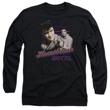 Black men's long sleeve t-shirt with Elvis Presley Heartbreak Hotel graphic