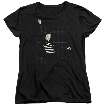 Black women's t-shirt with Elvis Presley Blue Bars graphic