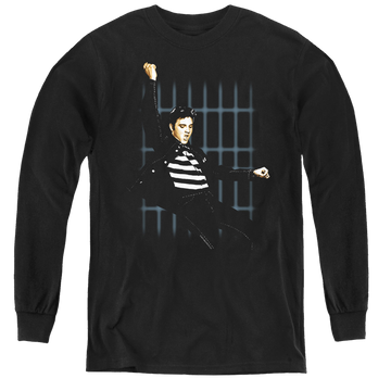 Black youth long sleeve t-shirt with Elvis Presley Blue Bars graphic