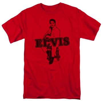 Red men's regular fit t-shirt with Elvis Presley Jamming graphic