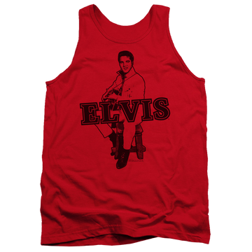 Red men's tank with Elvis Presley Jamming graphic