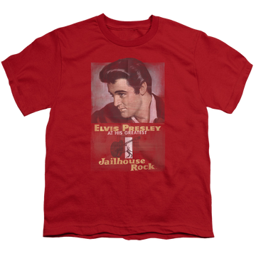 Red kid's t-shirt for ages 4 to 7 with Elvis Presley Jailhouse Rock Poster graphic