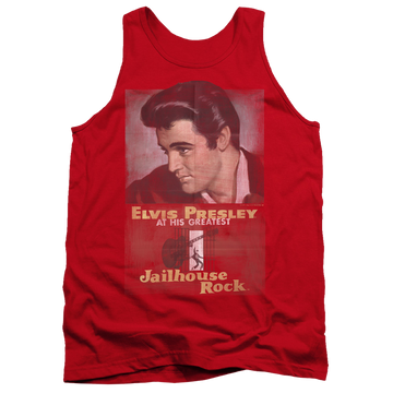 Red men's tank with Elvis Presley Jailhouse Rock Poster graphic