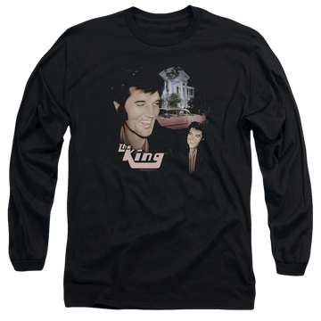 Black men's long sleeve t-shirt with Elvis Presley Home Sweet Home graphic