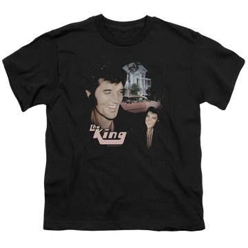 Black youth t-shirt for ages 8 to 12 with Elvis Presley Home Sweet Home graphic