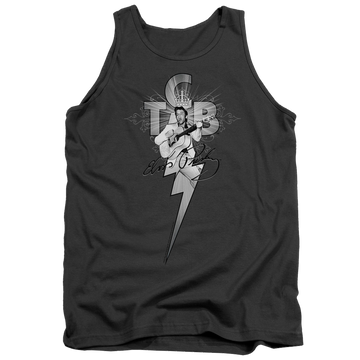 Charcoal men's tank with Elvis Presley Tcb Ornate graphic