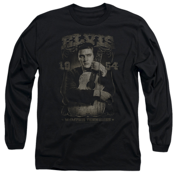Black men's long sleeve t-shirt with Elvis Presley 1954 graphic