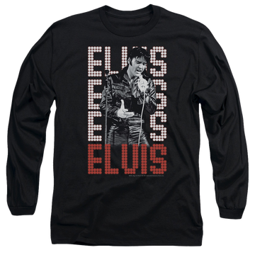 Black men's long sleeve t-shirt with Elvis Presley 1968 graphic