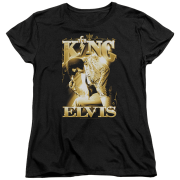 Black women's t-shirt with Elvis Presley The King graphic