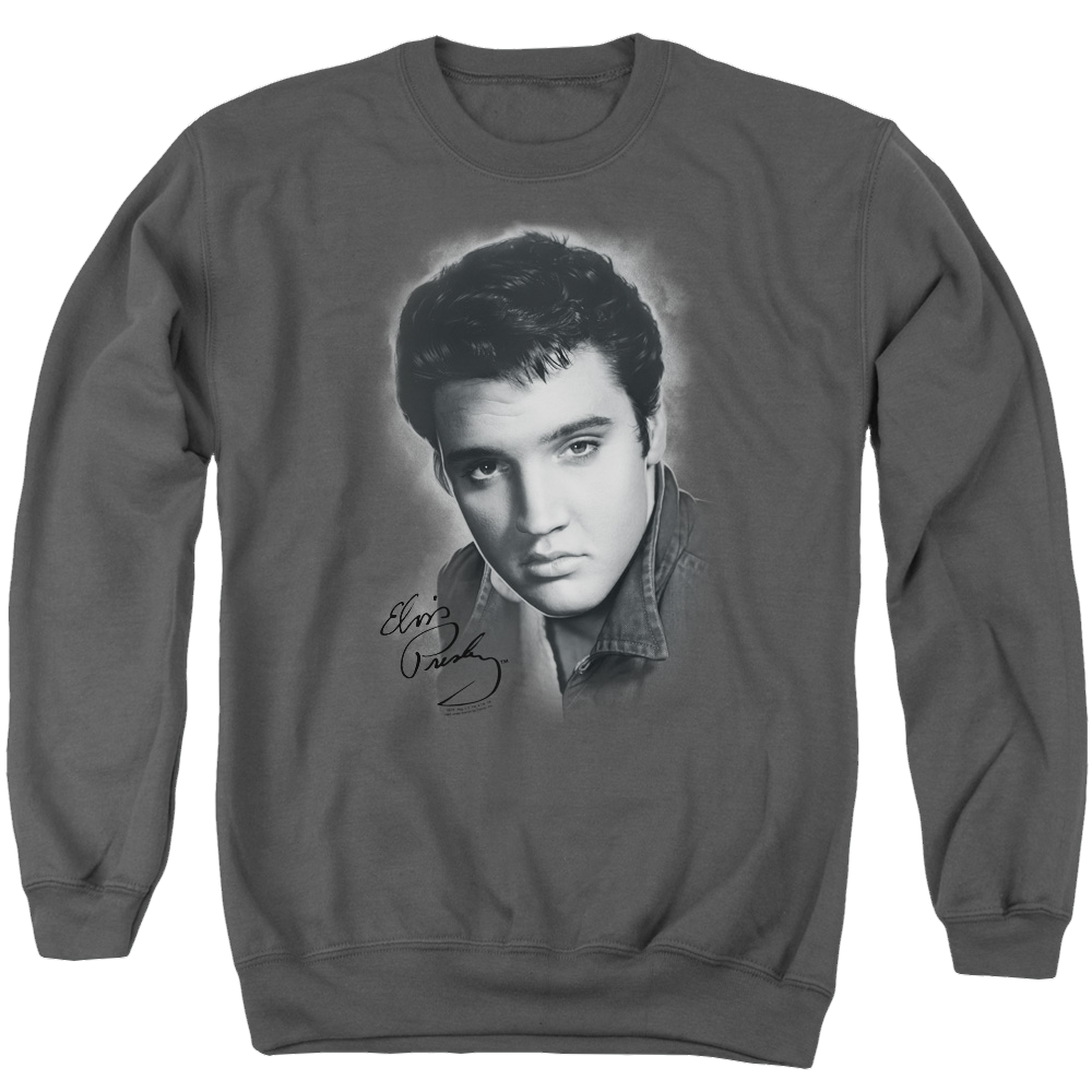 Elvis Presley Grey Portrait - Men's Crewneck Sweatshirt Men's Crewneck Sweatshirt Elvis Presley