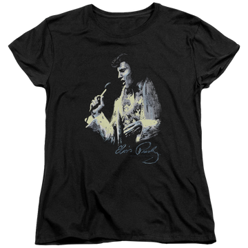 Black women's t-shirt with Elvis Presley Painted King graphic