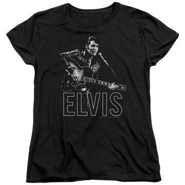 Black women's t-shirt with Elvis Presley Guitar In Hand graphic