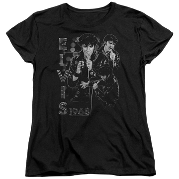 Black women's t-shirt with Elvis Presley Leathered graphic