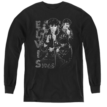 Black youth long sleeve t-shirt with Elvis Presley Leathered graphic