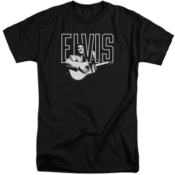 Black men's tall fit t-shirt with Elvis Presley White Glow graphic