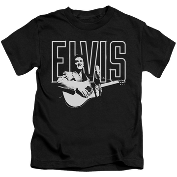 Black kid's t-shirt for ages 4 to 7 with Elvis Presley White Glow graphic