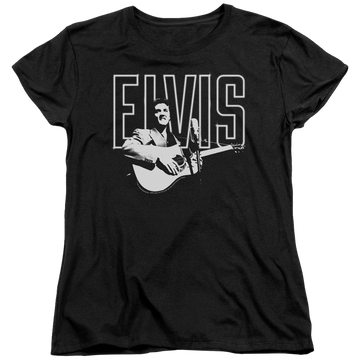 Black women's t-shirt with Elvis Presley White Glow graphic