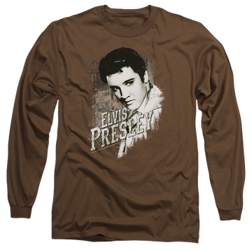 Coffee men's long sleeve t-shirt with Elvis Presley Rugged Elvis graphic